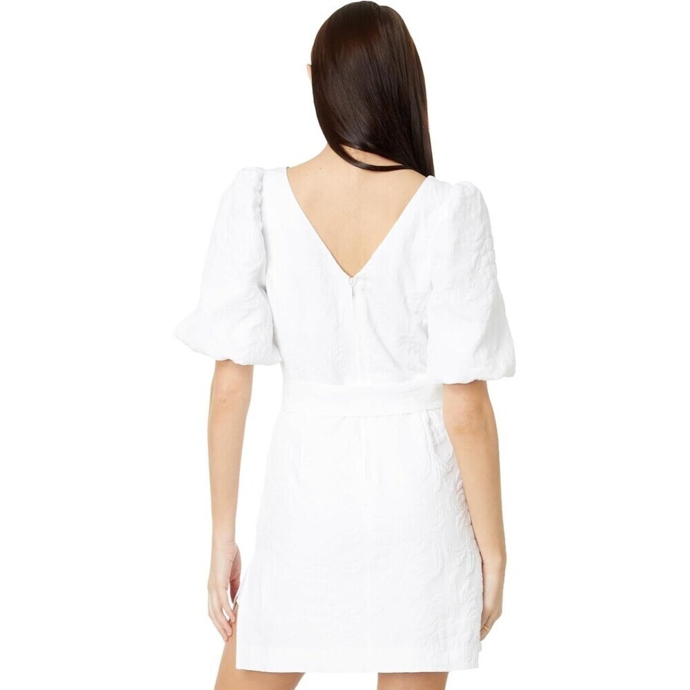 LILLY PULITZER "Kirrabelle" V-Neck Puff Sleeve Skirted Romper Dress Side Slits 4 - Picture 3 of 16